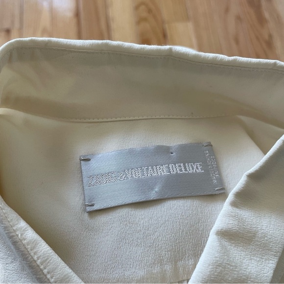 Zadig & Voltaire Tili Deluxe Off White Washed Silk Hidden Snap Button Up NWOT L - Picture 5 of 11